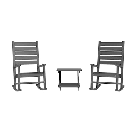 Flash Furniture Manchester 3-Pc Set w/2 Contemporary All-Weather HDPE Rocking Chairs and End Table, Gray LE-HMP-2002-2-T1620H-GY-GG